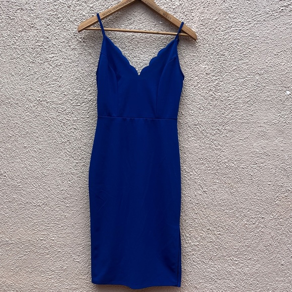 Socialite royal blue bodycon cocktail dress scalloped neckline - Picture 2 of 6